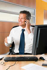 drinking coffe at work